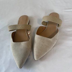 Ann Taylor, Flats, loafers, slip on, sandals, linen, tan, 8 Medium